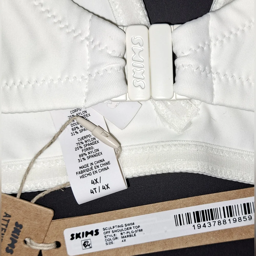 ⛱️NWT SKIMS 2 Piece Swim off shoulder Sculpting top Bikini Set White MARBLE 4X